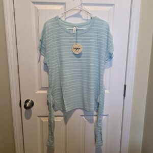 Hayden Los Angeles Striped Light Blue Short Sleeve Top